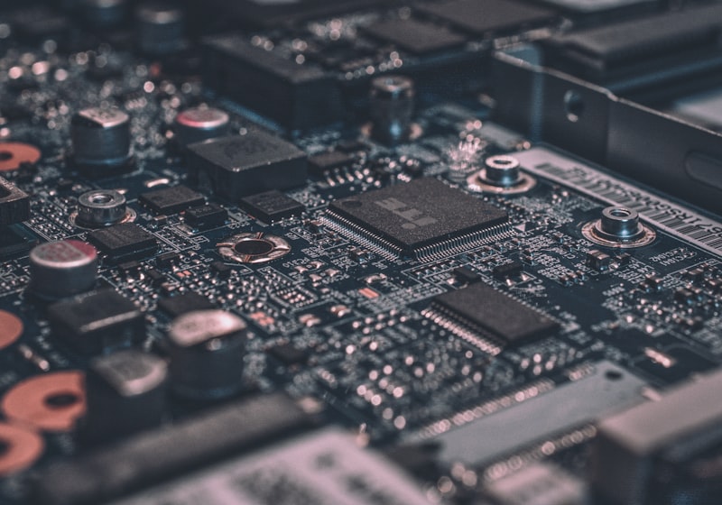 A close-up of a circuit board, representing automated systems.